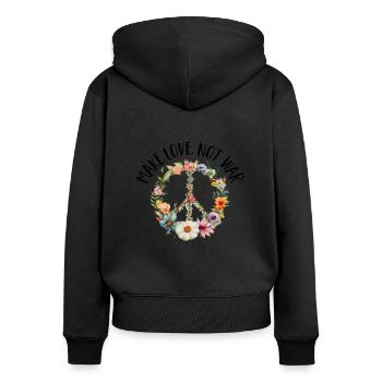 Hippie Peace Zeichen Frieden Blumen Blumenkind - Frauen Premium Bio Zip Hoodie - Schwarz - Hinten - Julia (174cm)
