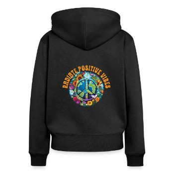 Hippie Peace Zeichen Frieden Blumen Blumenkind - Frauen Premium Bio Zip Hoodie - Schwarz - Hinten - Julia (174cm)