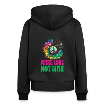 Hippie Peace Zeichen Frieden Blumen Blumenkind - Frauen Premium Bio Zip Hoodie - Schwarz - Hinten - Julia (174cm)