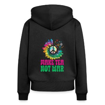 Hippie Peace Zeichen Frieden Blumen Blumenkind - Frauen Premium Bio Zip Hoodie - Schwarz - Hinten - Julia (174cm)