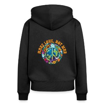 Hippie Peace Zeichen Frieden Blumen Blumenkind - Frauen Premium Bio Zip Hoodie - Schwarz - Hinten - Julia (174cm)