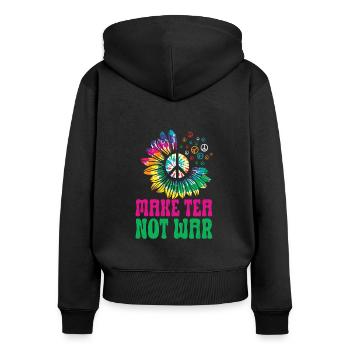 Hippie Peace Zeichen Frieden Blumen Blumenkind - Frauen Premium Bio Zip Hoodie - Schwarz - Hinten - Julia (174cm)
