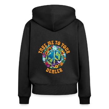 Hippie Peace Zeichen Frieden Blumen Blumenkind - Frauen Premium Bio Zip Hoodie - Schwarz - Hinten - Julia (174cm)