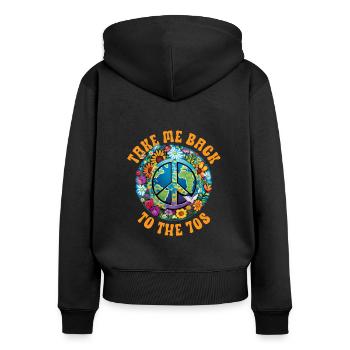 Hippie Peace Sign Peace Flowers Flower Child - Sweat à capuche zippé Premium bio Femme - noir - Dos - Julia (174cm)