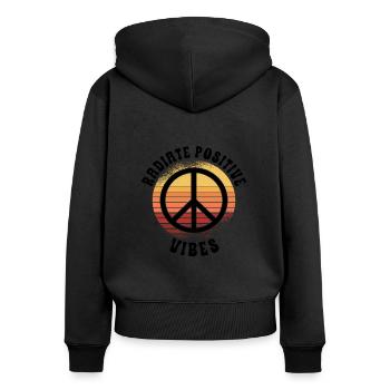 Hippie Peace Zeichen Frieden Blumen Blumenkind - Frauen Premium Bio Zip Hoodie - Schwarz - Hinten - Julia (174cm)