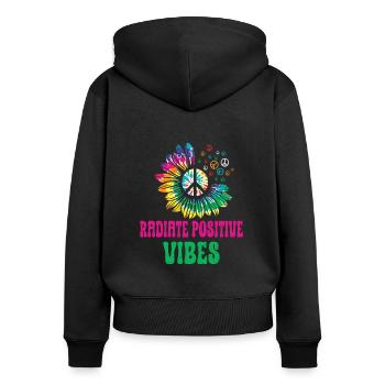 Hippie Peace Zeichen Frieden Blumen Blumenkind - Frauen Premium Bio Zip Hoodie - Schwarz - Hinten - Julia (174cm)