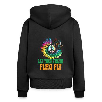 Hippie Peace Zeichen Frieden Blumen Blumenkind - Frauen Premium Bio Zip Hoodie - Schwarz - Hinten - Julia (174cm)