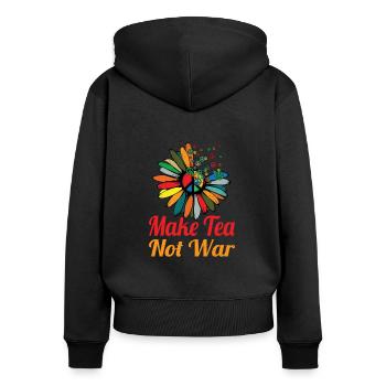 Hippie Peace Zeichen Frieden Blumen Blumenkind - Frauen Premium Bio Zip Hoodie - Schwarz - Hinten - Julia (174cm)