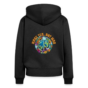Hippie Peace Zeichen Frieden Blumen Blumenkind - Frauen Premium Bio Zip Hoodie - Schwarz - Hinten - Julia (174cm)