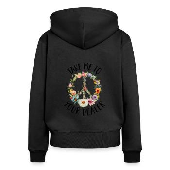 Hippie Peace Sign Peace Flowers Flower Child - Sweat à capuche zippé Premium bio Femme - noir - Dos - Julia (174cm)