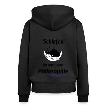 Schlafen - Frauen Premium Bio Zip Hoodie - Schwarz - Hinten - Julia (174cm)