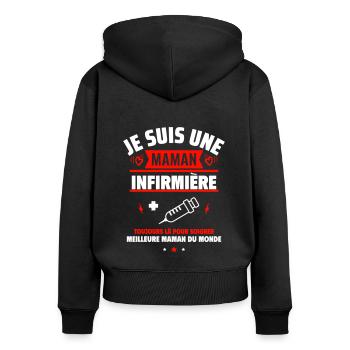 Maman infirmière, Cadeau fête des mères - Sweat à capuche zippé Premium bio Femme - noir - Dos - Julia (174cm)