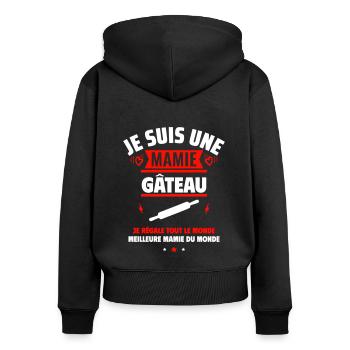 Mamie gâteau,Cadeau fête des grands-mères - Sweat à capuche zippé Premium bio Femme - noir - Dos - Julia (174cm)
