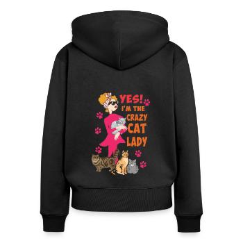 Crazy Cat Lady Cat Mom Idée cadeau - Sweat à capuche zippé Premium bio Femme - noir - Dos - Julia (174cm)
