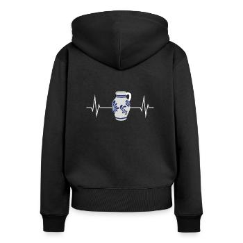 Herzschlag Puls Apfelwein Bembel Ebbelwoi - Frauen Premium Bio Zip Hoodie - Schwarz - Hinten - Julia (174cm)