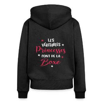 Cadeau fille femme boxeuse boxe - Sweat à capuche zippé Premium bio Femme - noir - Dos - Julia (174cm)