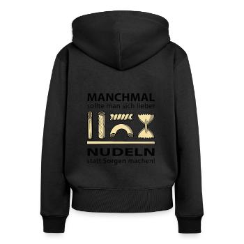 Nudeln statt Sorgen machen - Frauen Premium Bio Zip Hoodie - Schwarz - Hinten - Julia (174cm)