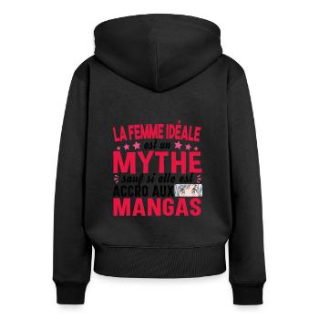 Manga Anime Japon Japonais Otaku Weeb Merch Humour - Sweat à capuche zippé Premium bio Femme - noir - Dos - Julia (174cm)