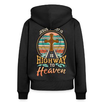 Highway to Heaven Cross - Frauen Premium Bio Zip Hoodie - Schwarz - Hinten - Julia (174cm)