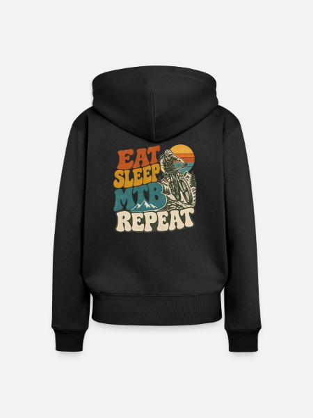 EAT SLEEP MTB REPEAT - Frauen Premium Bio Zip Hoodie - Schwarz