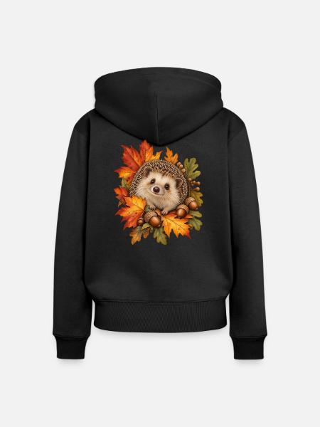 Igel im Herbstlaub Naturgarten - Frauen Premium Bio Zip Hoodie - Schwarz