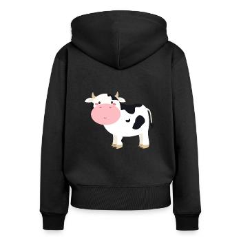Kuh - Frauen Premium Bio Zip Hoodie - Schwarz - Hinten - Julia (174cm)
