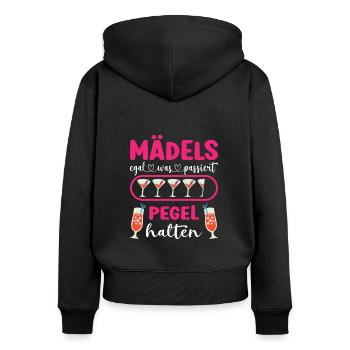 Mädels Pegel halten Mallorca Junggesellenabschied - Frauen Premium Bio Zip Hoodie - Schwarz - Hinten - Julia (174cm)