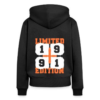 1991 Anniversaire 31 ans édition limitée - Sweat à capuche zippé Premium bio Femme - noir - Dos - Julia (174cm)