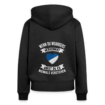 Karlsruhe Karlsruher Liebe - Frauen Premium Bio Zip Hoodie - Schwarz - Hinten - Julia (174cm)