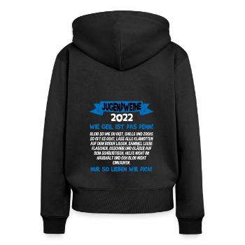 Jugendweihe Konfirmation Jugendlicher Erwachsener - Frauen Premium Bio Zip Hoodie - Schwarz - Hinten - Julia (174cm)