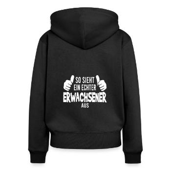 Jugendweihe Konfirmation Jugendlicher Erwachsener - Frauen Premium Bio Zip Hoodie - Schwarz - Hinten - Julia (174cm)