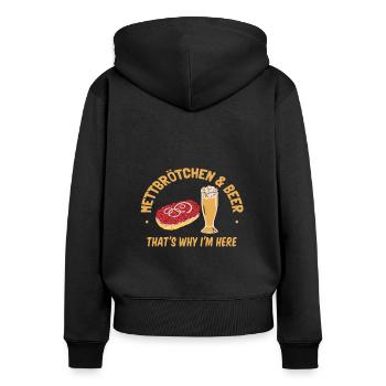 Mettbrötchen Mett Mettigel - Frauen Premium Bio Zip Hoodie - Schwarz - Hinten - Julia (174cm)