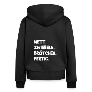 Mettbrötchen Mett Mettigel - Frauen Premium Bio Zip Hoodie - Schwarz - Hinten - Julia (174cm)