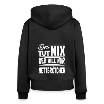 Mettbrötchen Mett Mettigel - Frauen Premium Bio Zip Hoodie - Schwarz - Hinten - Julia (174cm)