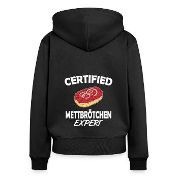 Mettbrötchen Mett Mettigel - Frauen Premium Bio Zip Hoodie - Schwarz - Hinten - Julia (174cm)