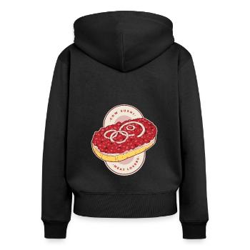 Mettbrötchen Mett Mettigel - Frauen Premium Bio Zip Hoodie - Schwarz - Hinten - Julia (174cm)