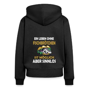 Fischbrötchen mit Pommes - Frauen Premium Bio Zip Hoodie - Schwarz - Hinten - Julia (174cm)