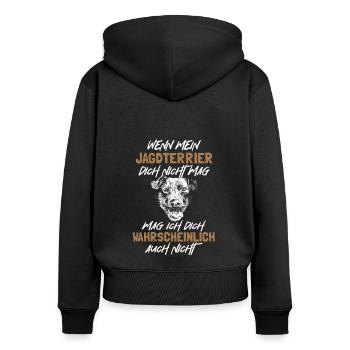 Deutscher Jagdterrier - Frauen Premium Bio Zip Hoodie - Schwarz - Hinten - Julia (174cm)