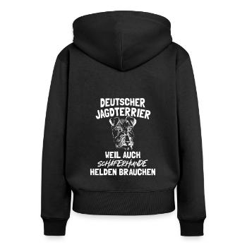 Deutscher Jagdterrier - Frauen Premium Bio Zip Hoodie - Schwarz - Hinten - Julia (174cm)