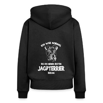 Deutscher Jagdterrier - Frauen Premium Bio Zip Hoodie - Schwarz - Hinten - Julia (174cm)