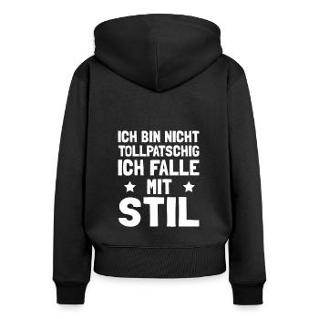 Tollpatsch Tollpatschige Freundin - Frauen Premium Bio Zip Hoodie - Schwarz - Hinten - Julia (174cm)