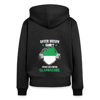 Mönchengladbach Fanartikel - Frauen Premium Bio Zip Hoodie - Schwarz - Hinten - Julia (174cm)