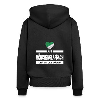 Mönchengladbach Fanartikel - Frauen Premium Bio Zip Hoodie - Schwarz - Hinten - Julia (174cm)