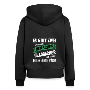 Mönchengladbach Fanartikel - Frauen Premium Bio Zip Hoodie - Schwarz - Hinten - Julia (174cm)