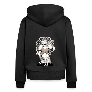 Schildmaid Wikinger Kriegerin - Frauen Premium Bio Zip Hoodie - Schwarz - Hinten - Julia (174cm)