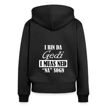 Gedi Geddi Taufpate Patenonkel - Frauen Premium Bio Zip Hoodie - Schwarz - Hinten - Julia (174cm)