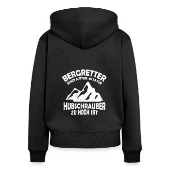 Bergretter Pistenwacht - Frauen Premium Bio Zip Hoodie - Schwarz - Hinten - Julia (174cm)
