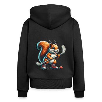 Hockey sur gazon écureuil noix Animal Love - Sweat à capuche zippé Premium bio Femme - noir - Dos - Julia (174cm)