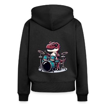 Cooler Dinosaurier Drummer T-Rex Design - Frauen Premium Bio Zip Hoodie - Schwarz - Hinten - Julia (174cm)