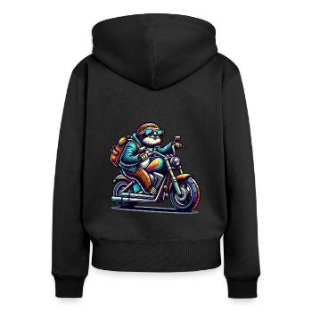 Vintage Biker Sloth Auf Chopper Design - Frauen Premium Bio Zip Hoodie - Schwarz - Hinten - Julia (174cm)